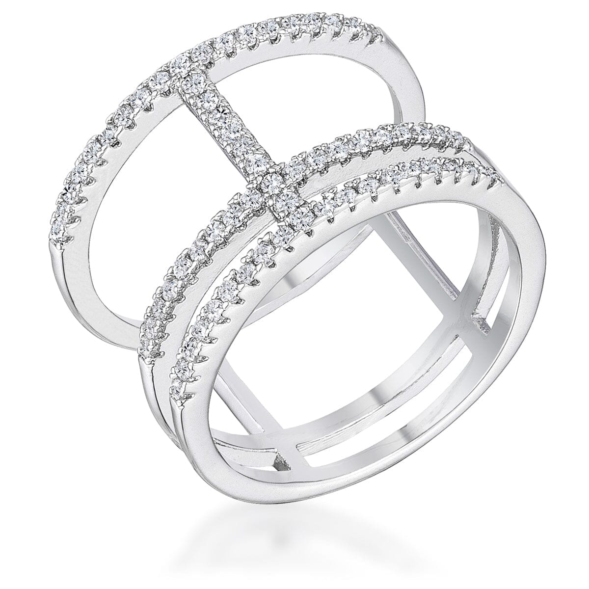 0.5Ct Rhodium Parallel Ring with Brilliant Cubic Zirconia Rings Das Juwel