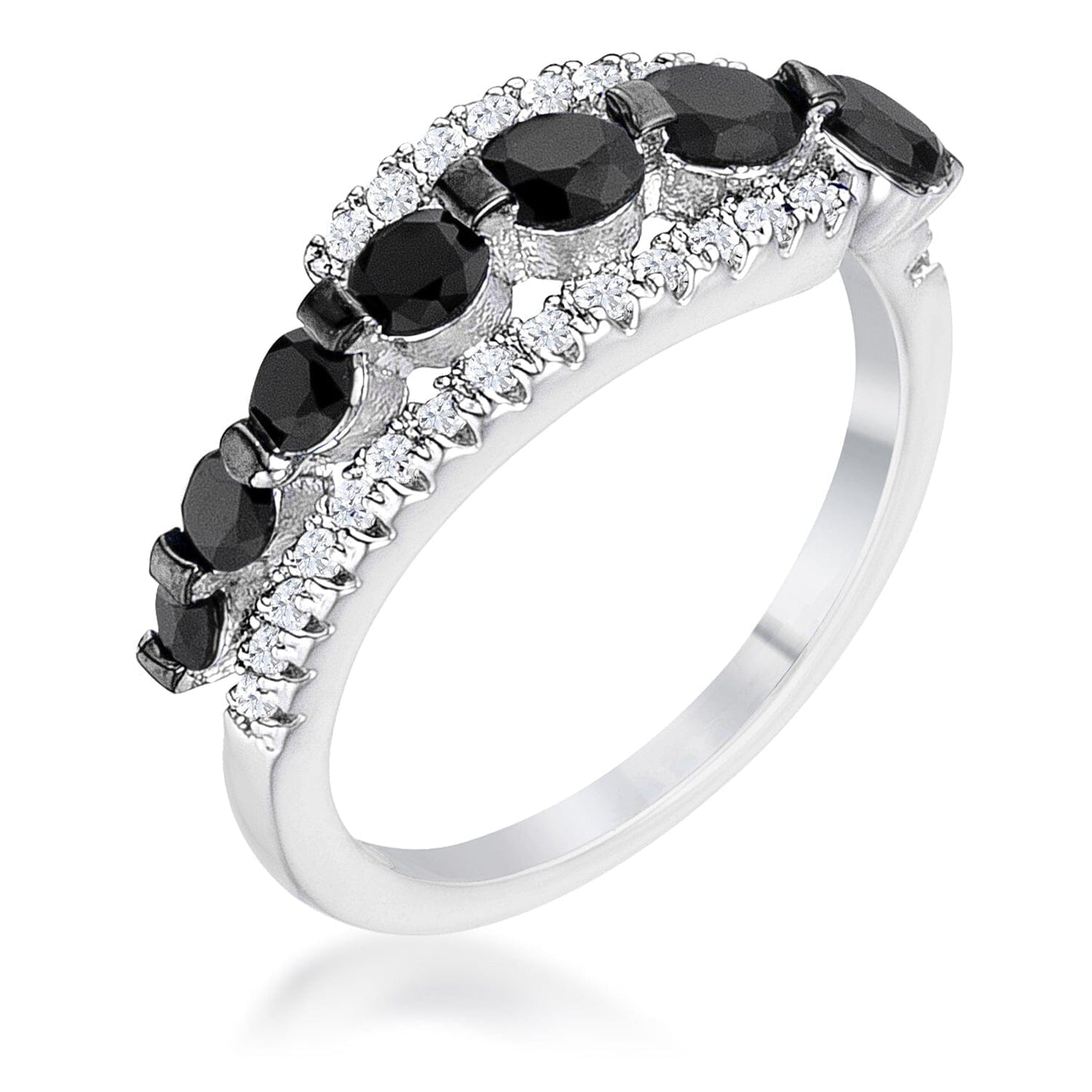 1.06Ct Rhodium & Hematite Plated Graduated Black & Clear Cubic Zirconia Half Eternity Ring Rings Das Juwel