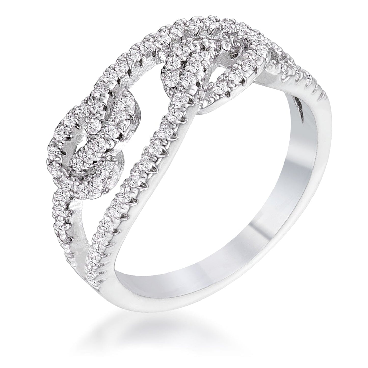 1.15Ct Rhodium Plated Cubic Zirconia Pave Double Knot Ring Rings Das Juwel