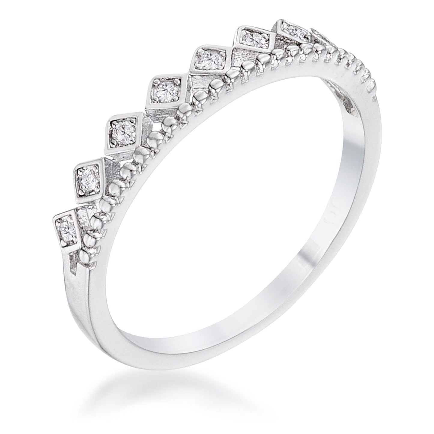 .14Ct Rhodium Plated Cubic Zirconia Mini Crown Stackable Band Rings Das Juwel