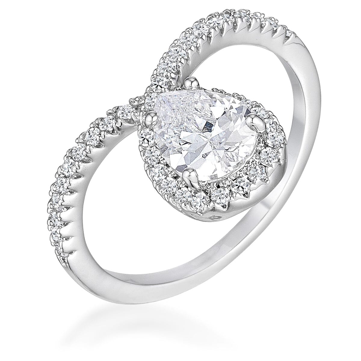 1.5Ct Rhodium Chevron Ring With Clear Cubic Zirconia Rings Das Juwel