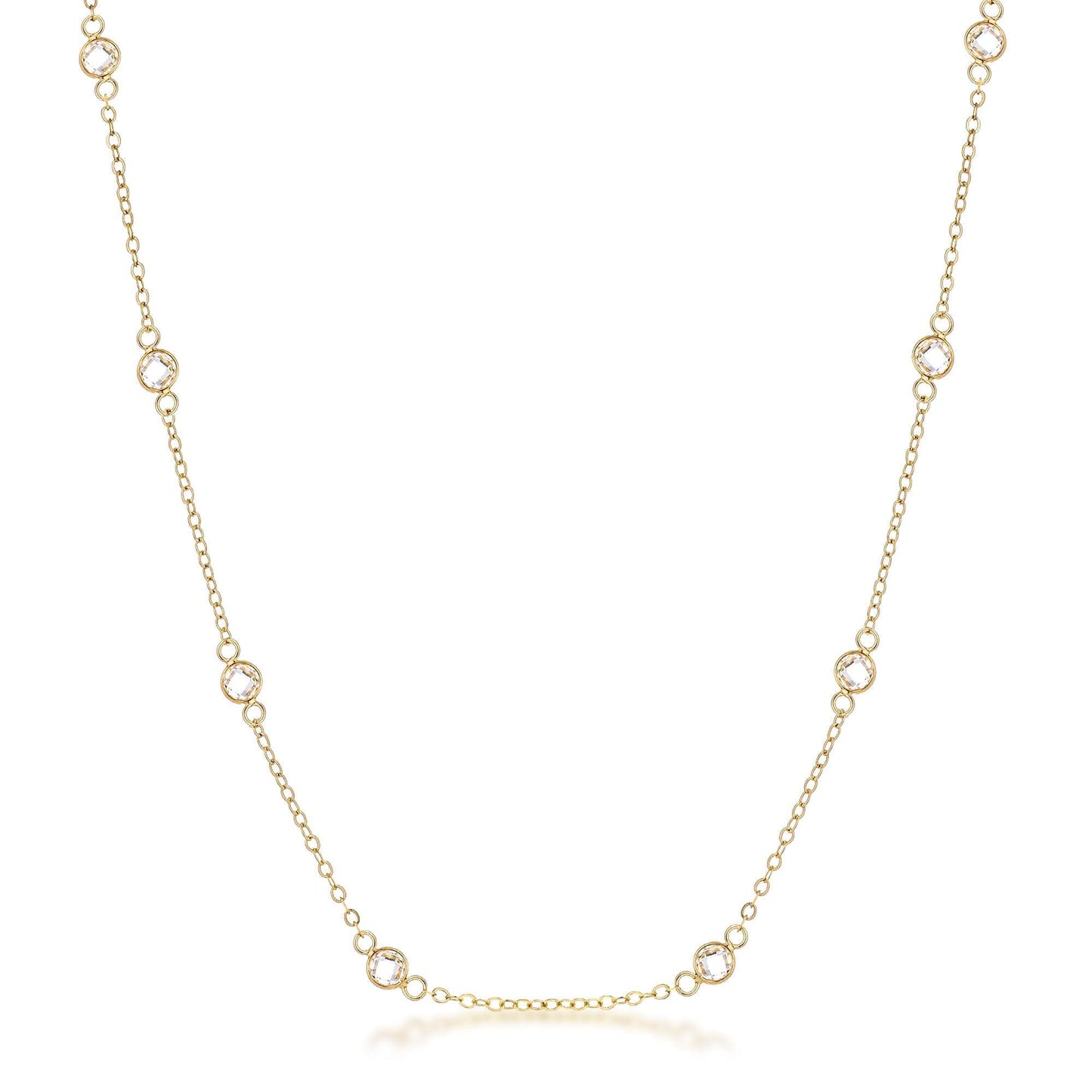 16 Rose Gold Plated Clear Cubic Zirconia Round Bezel Saturn Necklace Necklaces Das Juwel
