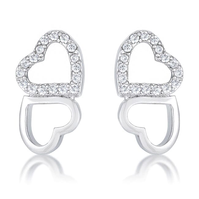 .17 Ct Melded Hearts Rhodium and Cubic Zirconia Stud Earrings Earrings Das Juwel