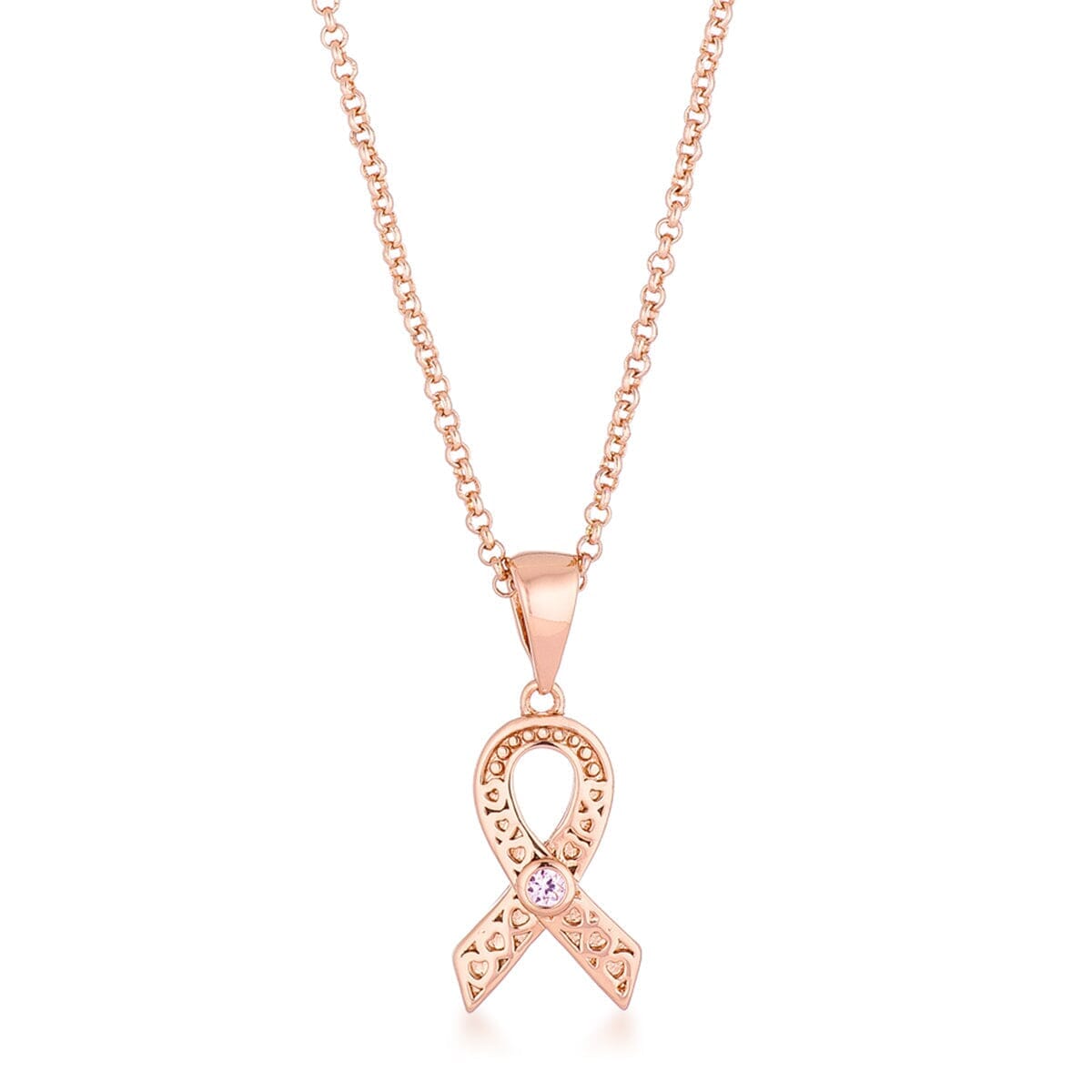 18k Rose Gold Plated Heart Filigree Breast Cancer Awareness Ribbon Pendant Pendants Das Juwel