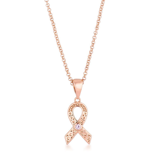 18k Rose Gold Plated Heart Filigree Breast Cancer Awareness Ribbon Pendant Pendants Das Juwel 