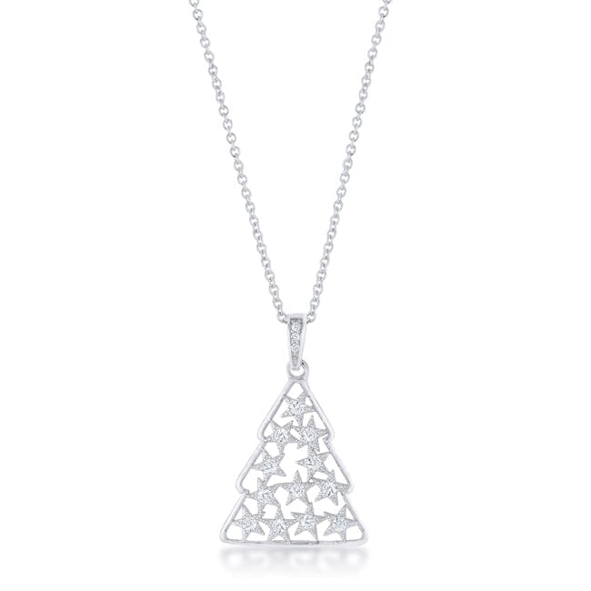.2 ct Cubic Zirconia Rhodium Christmas Tree Pave Holiday Pendant