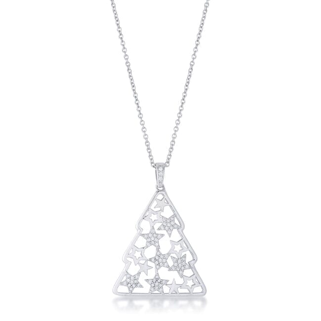 .2 ct Cubic Zirconia Rhodium Christmas Tree With Mixed Stars Pave Holiday Pendant Pendants Das Juwel