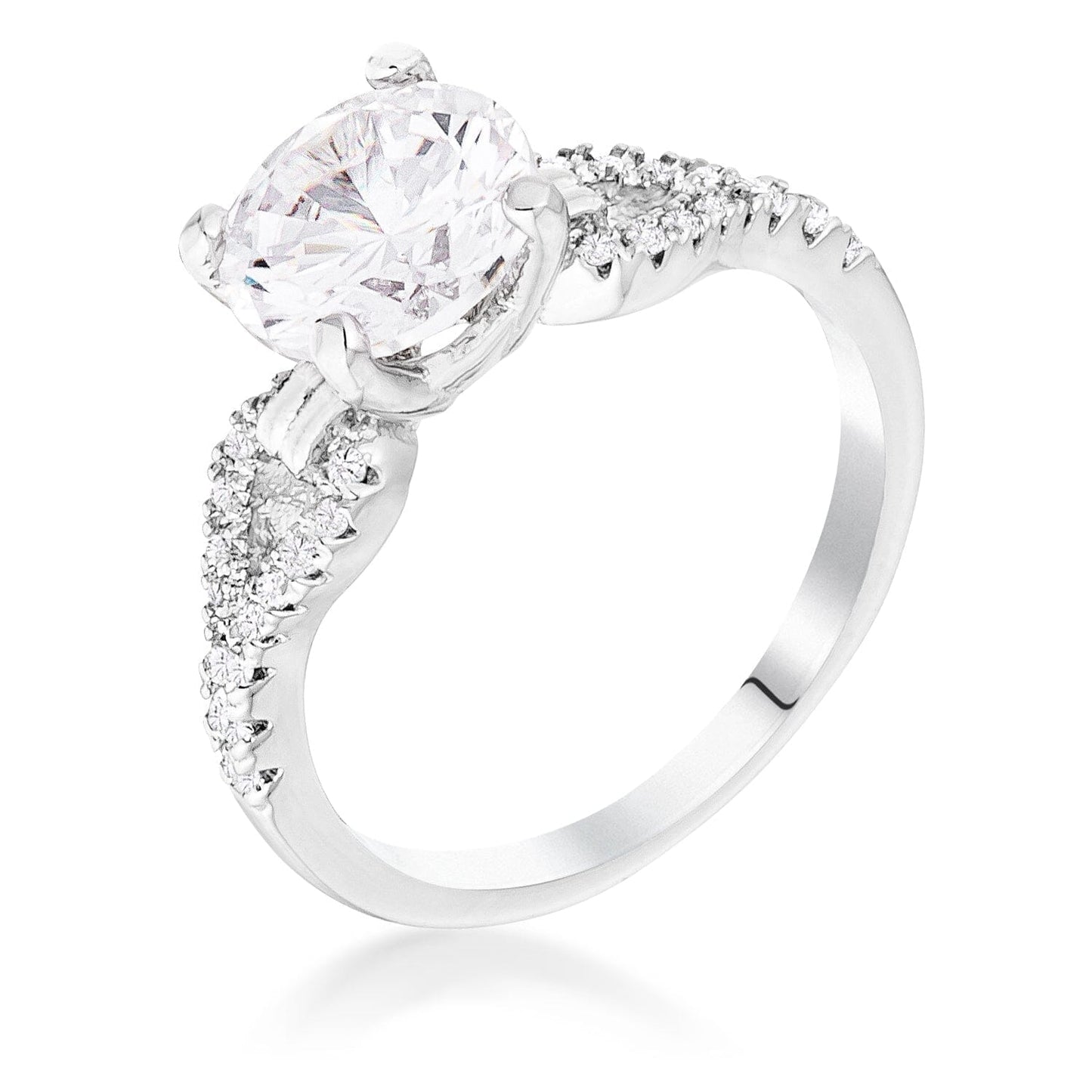2.11Ct Rhodium Round Cut Cubic Zirconia Petite Ribbon Engagement Ring Rings Das Juwel