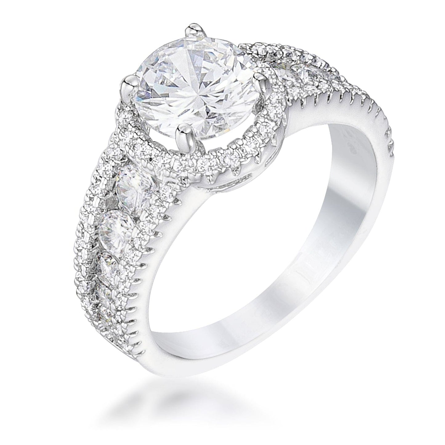 2.1Ct Rhodium Plated Solitaire Engagement Halo Ring Rings Das Juwel