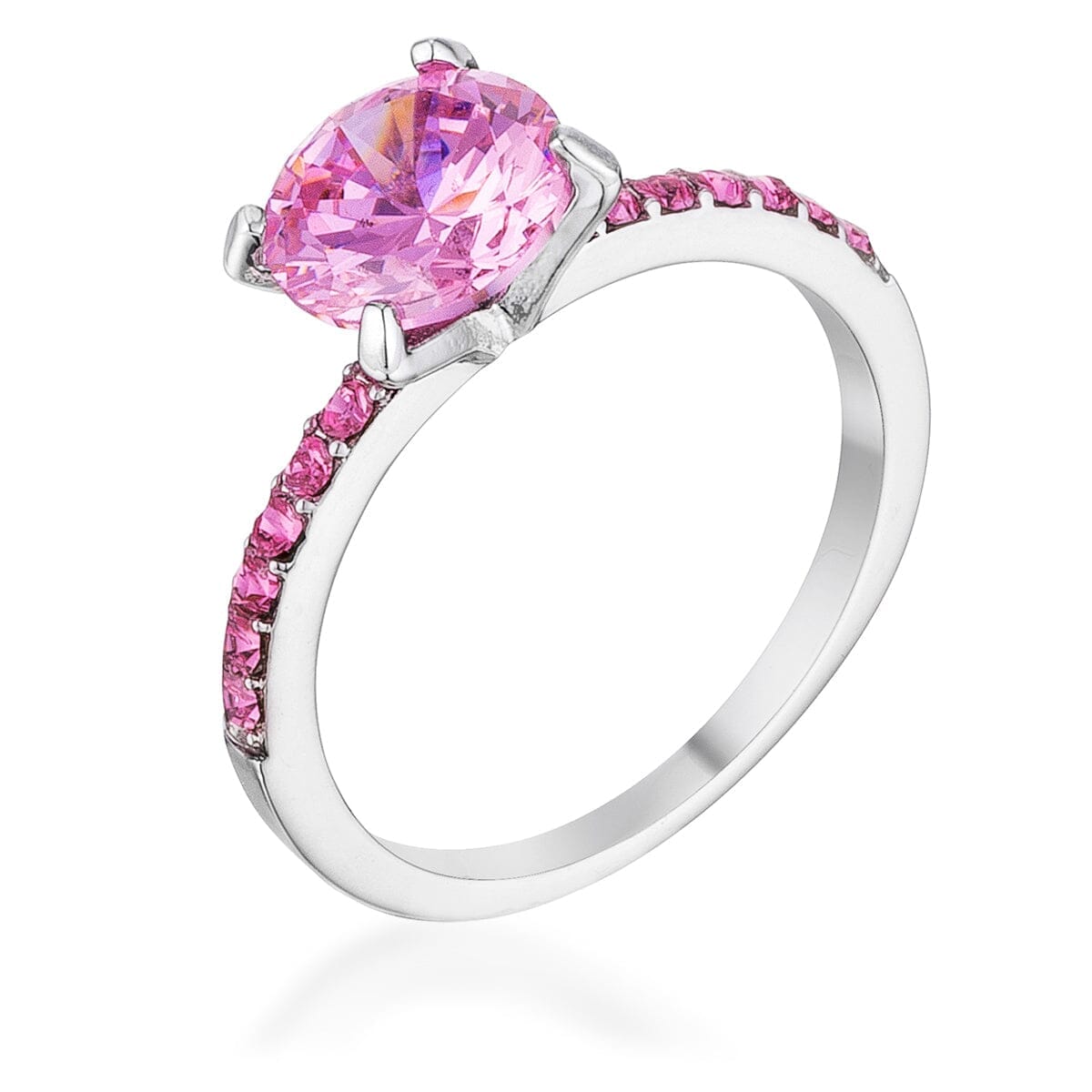 2.3CT Pink Cubic Zirconia Rhodium Ring Rings Das Juwel