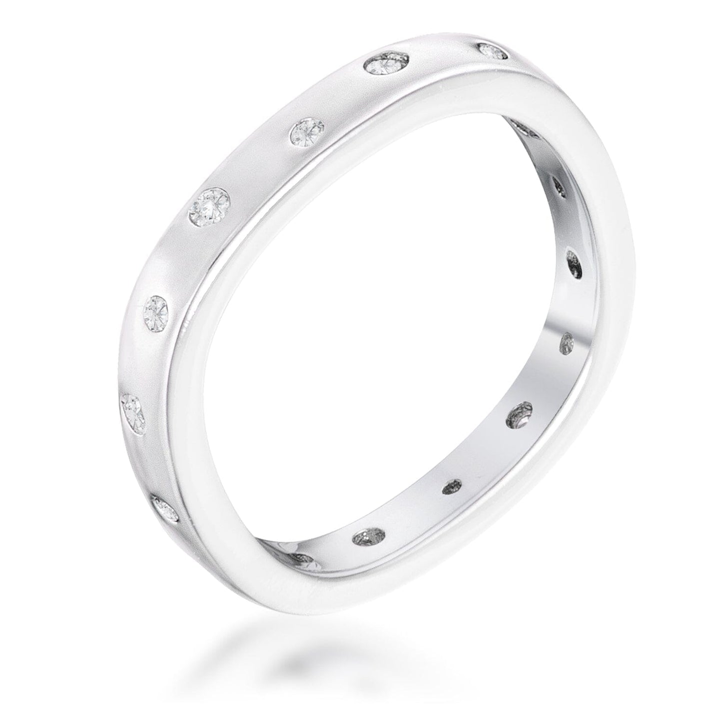 .23Ct Rhodium Plated Cubic Zirconia Speckled Square Shaped Stackable Band Rings Das Juwel