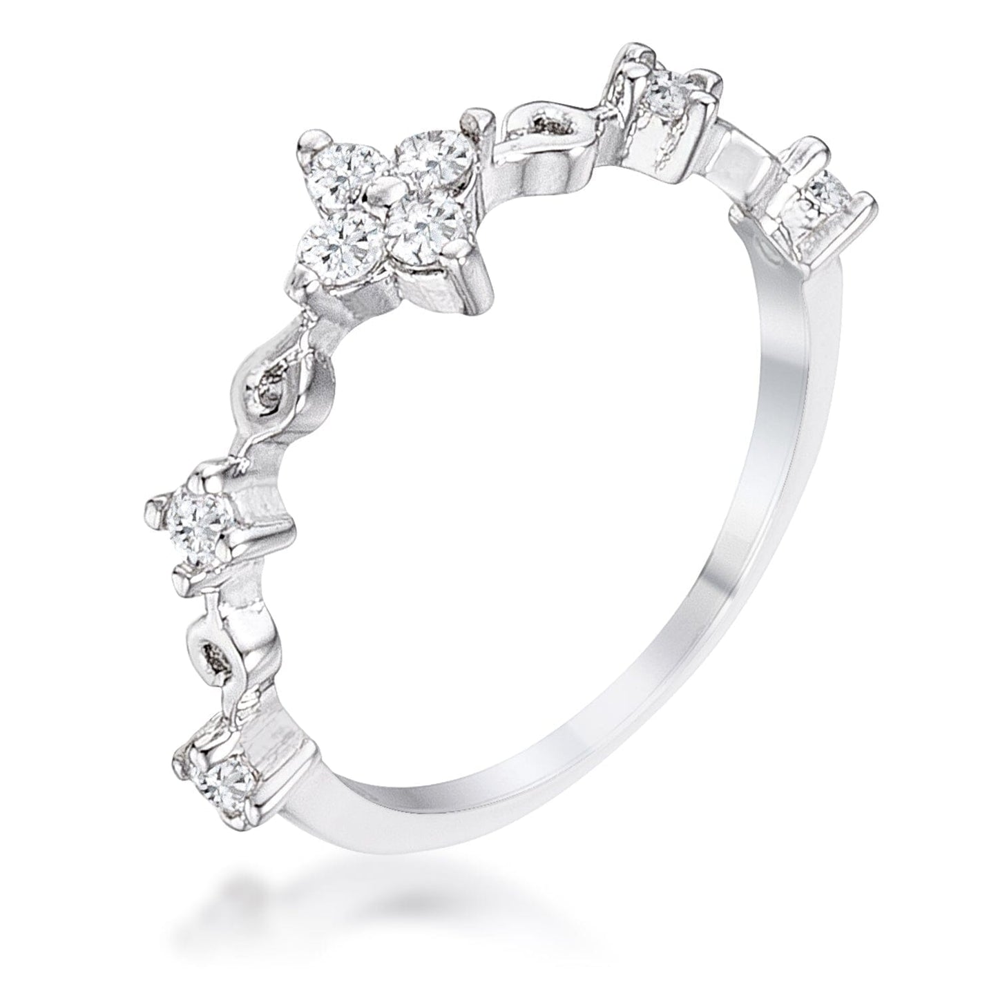 .24Ct Rhodium Plated Clear Cubic Zirconia Mini Floral Half Eternity Stackable Band
