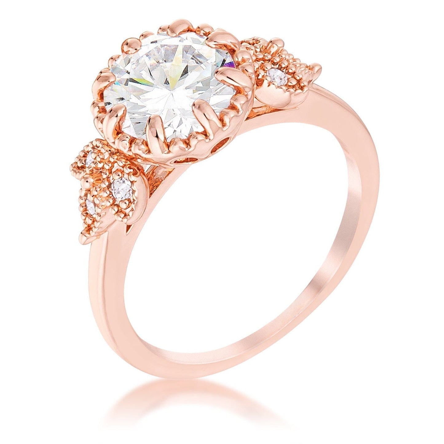 2Ct Rose Gold Plated Round Cut Cubic Zirconia Trio Laurel Leaf Engagement Ring Rings Das Juwel