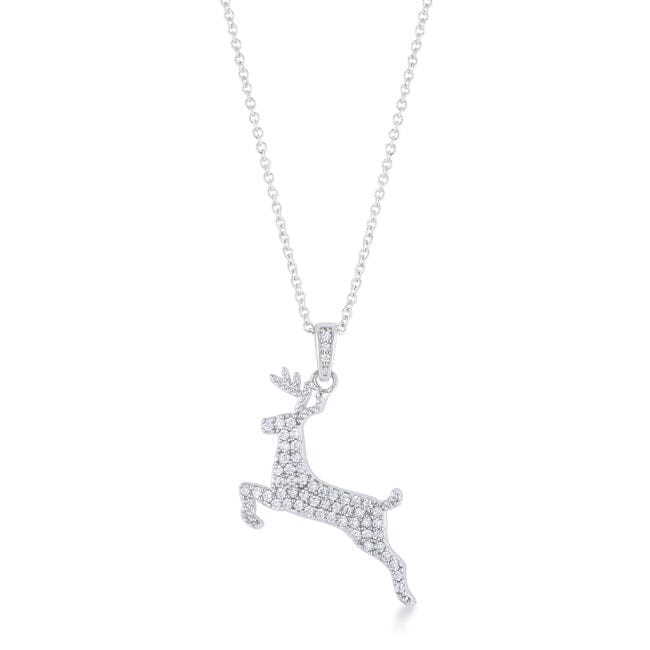 .35 ct Cubic Zirconia Rhodium Reindeer Pave Holiday Pendant Pendants Das Juwel