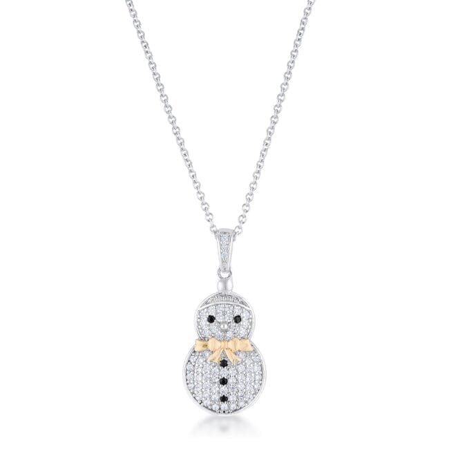 .35 ct Cubic Zirconia Two-Tone Snowman Pave Holiday Pendant