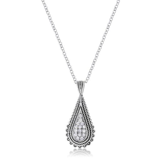.37 Ct Tear Drop Rhodium Pendant Necklace with Cubic Zirconia Pendants Das Juwel