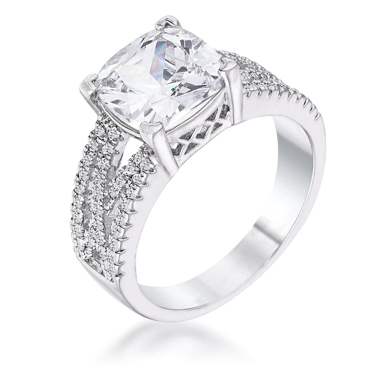 3Ct Elegant Rhodium Plated Criss-Cross Clear Cubic Zirconia Engagement Ring