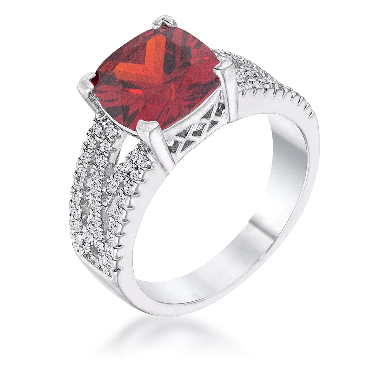 3Ct Elegant Rhodium Plated Criss-Cross Garnet Cubic Zirconia Engagement Ring Rings Das Juwel