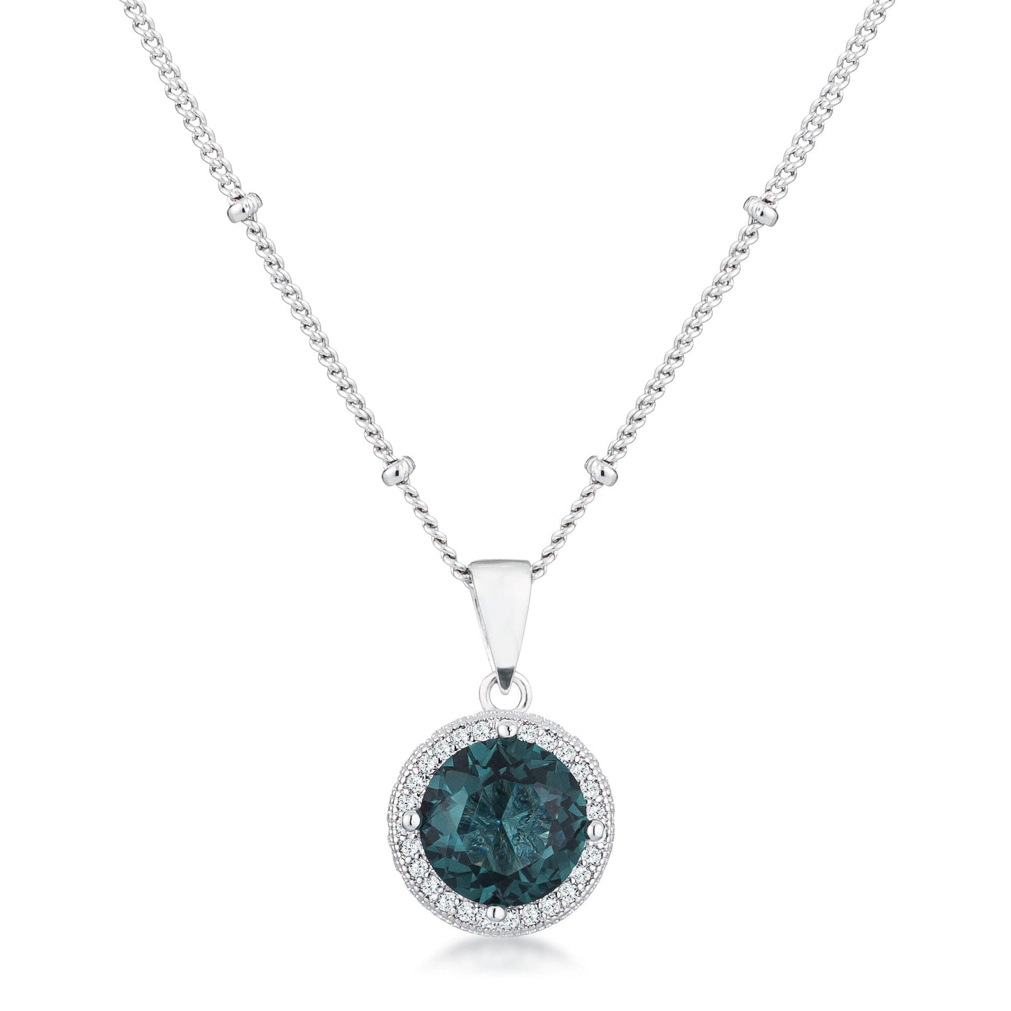 3Ct Rhodium Blue Green Cubic Zirconia Round Halo Satellite Pendant