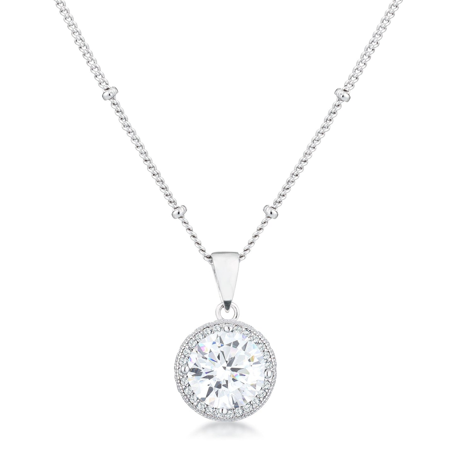 3Ct Rhodium Clear Cubic Zirconia Round Halo Satellite Pendant Pendants Das Juwel