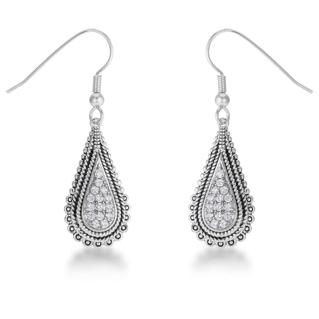 .45 Ct Tear Drop Rhodium Earrings with Cubic Zirconia Earrings Das Juwel