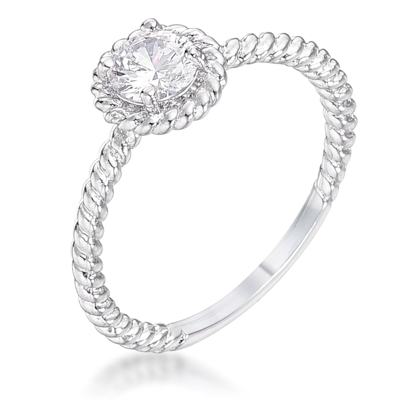 .45Ct Rhodium Plated Mini Twisted Rope Cubic Zirconia Solitaire Ring Rings Das Juwel