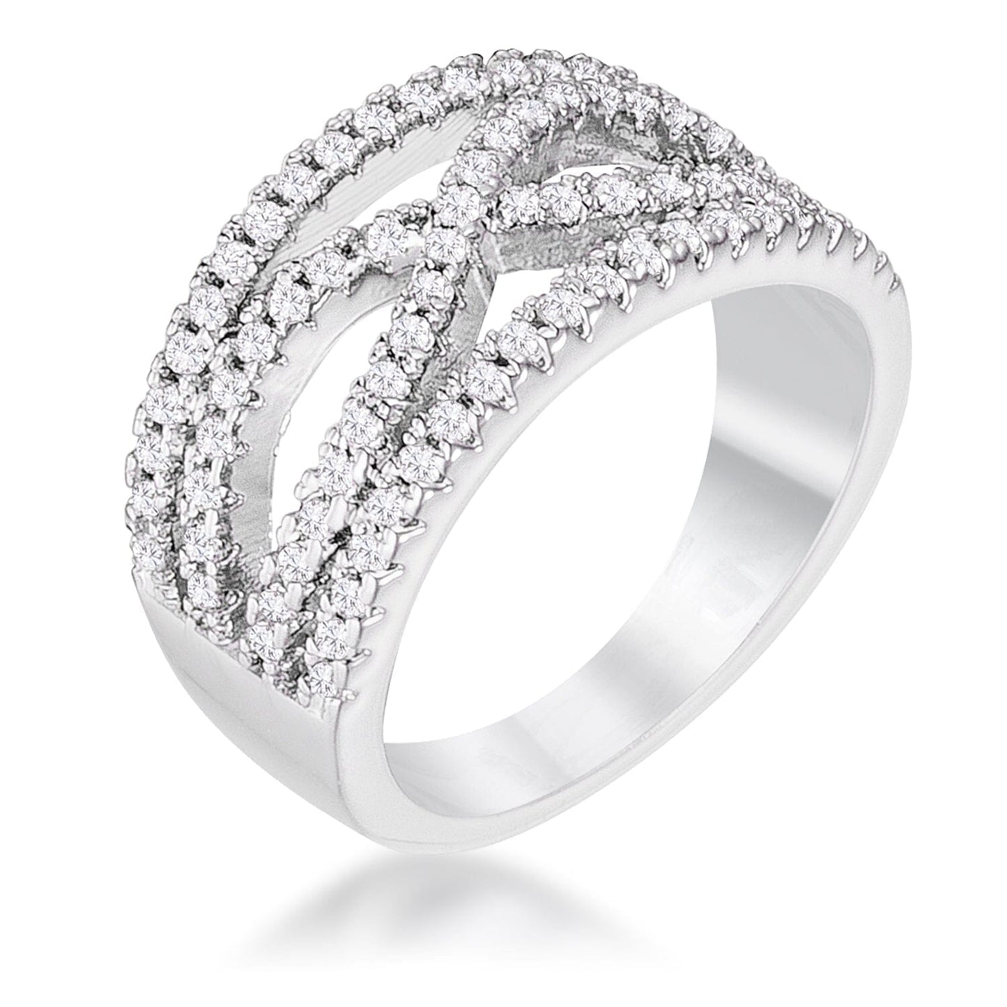 .4Ct Rhodium Plated Classic Twist Wide Cubic Zirconia Ring Rings Das Juwel