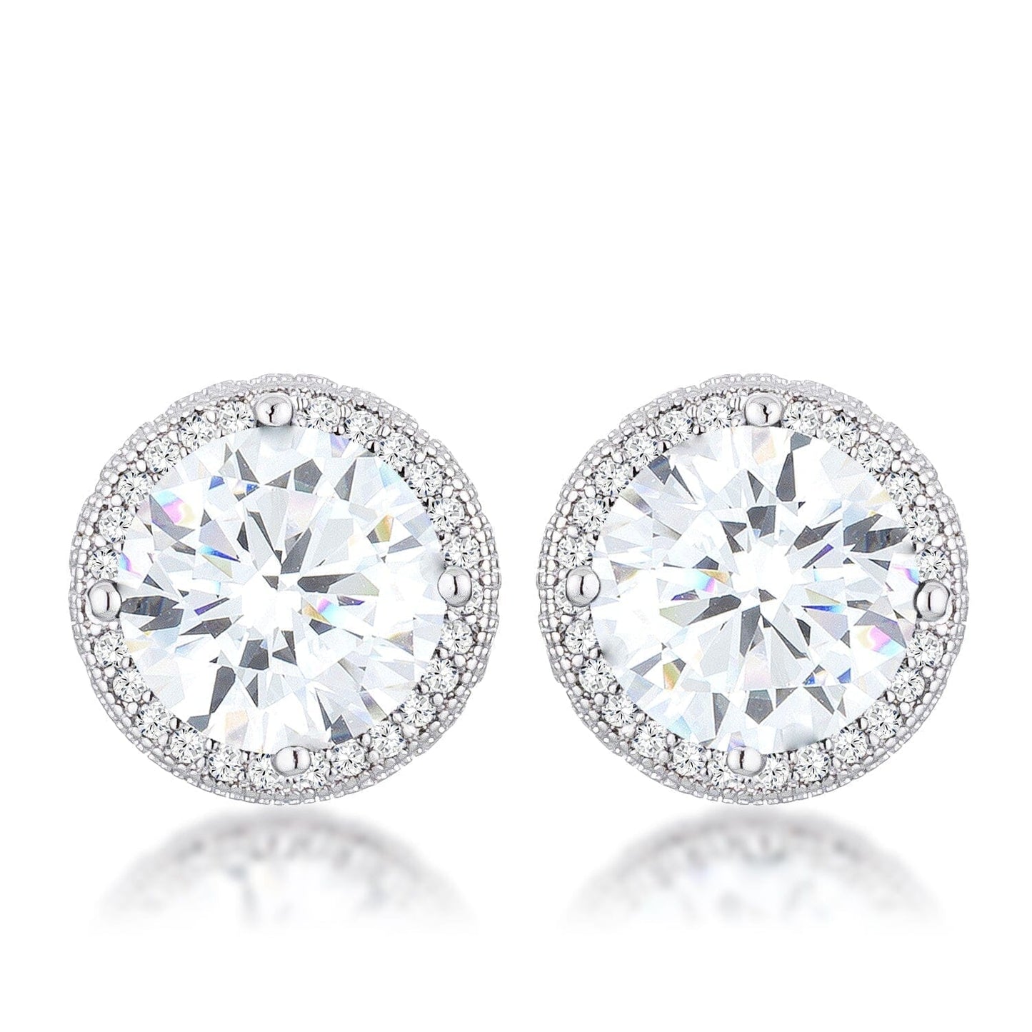 5.84 Ct Rhodium Clear Cubic Zirconia Round Halo Earrings Earrings Das Juwel