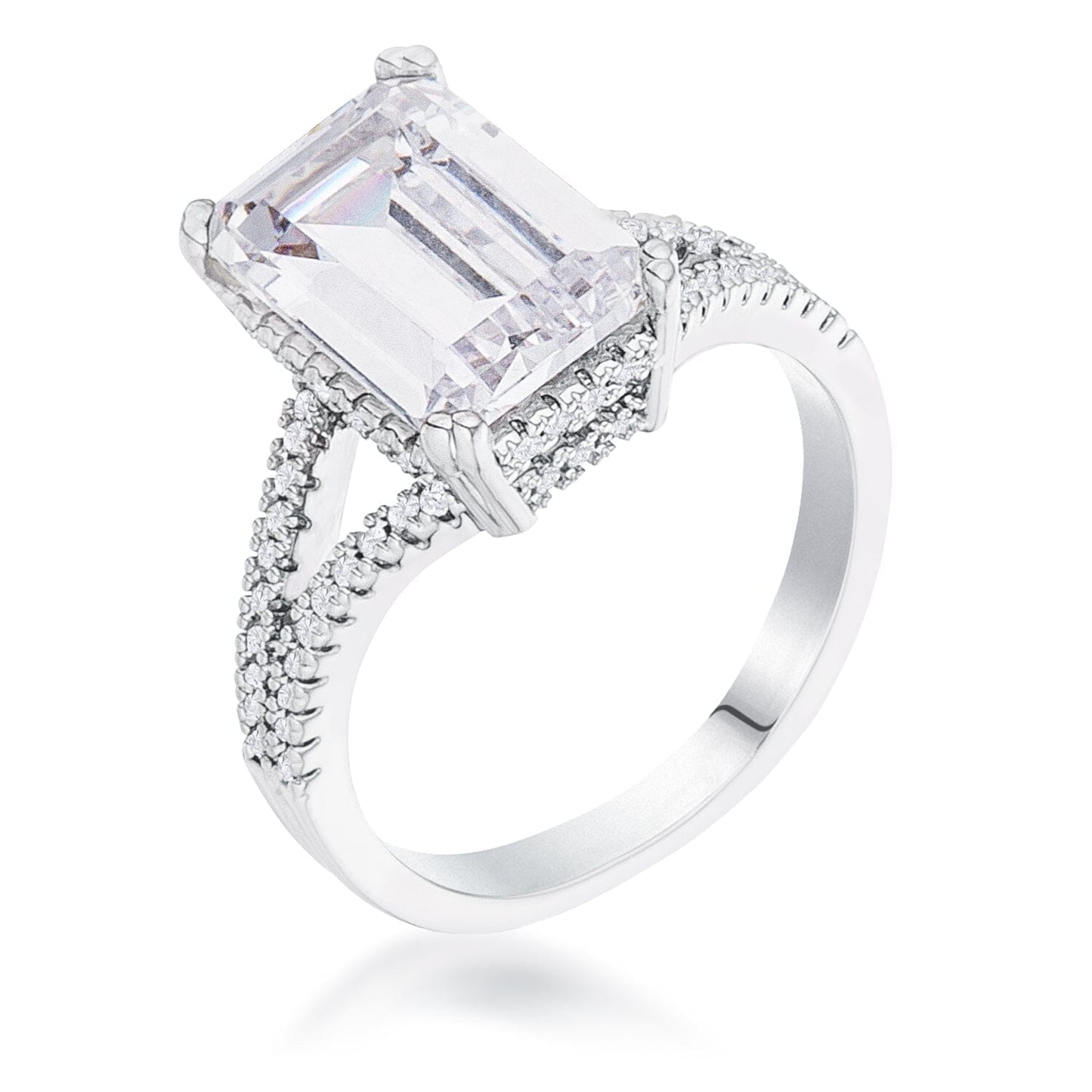 6.75Ct Rhodium Plated Emerald Cut Wishbone Ring Rings Das Juwel