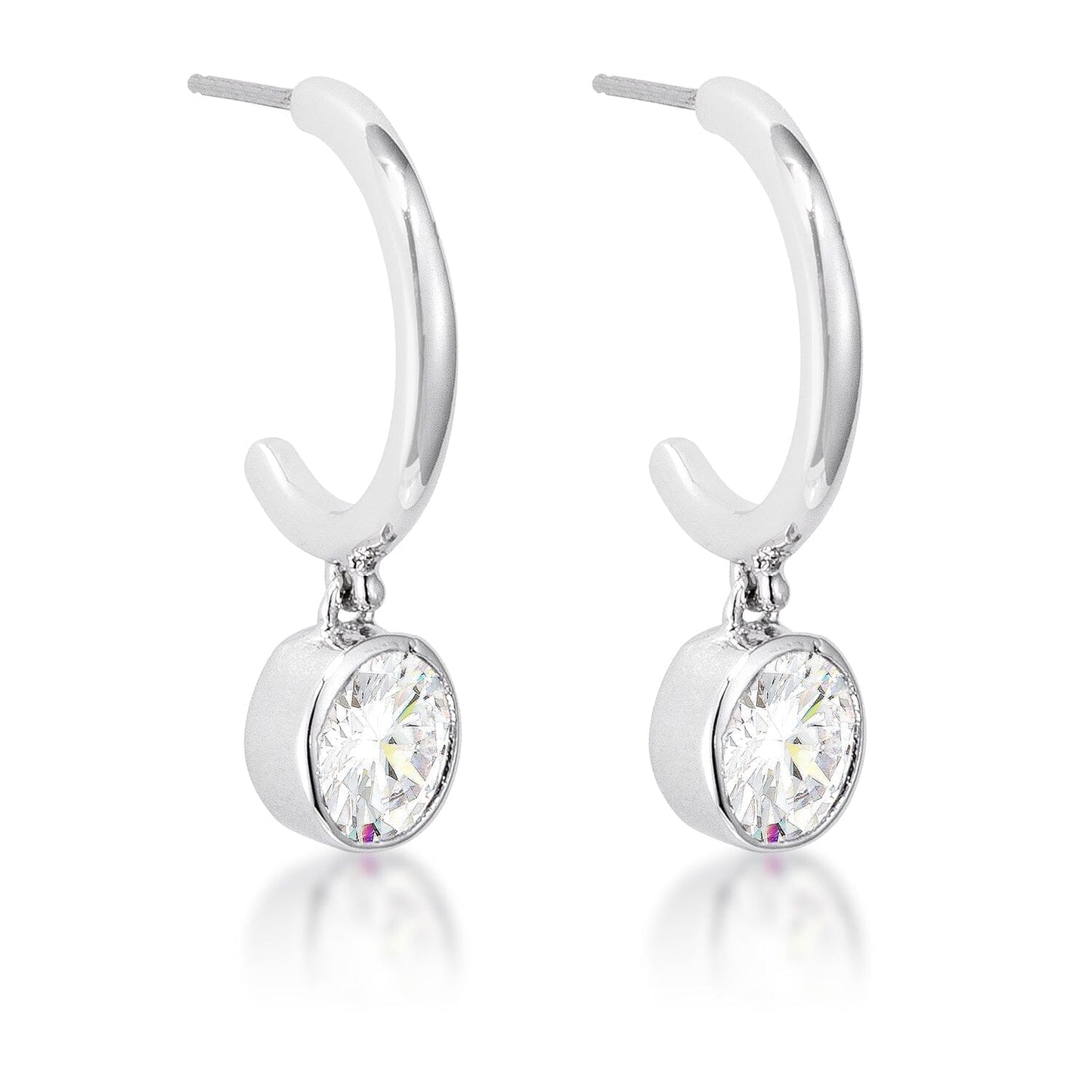 7mm Cubic Zirconia Rhodium Plated Drop Hooplet
