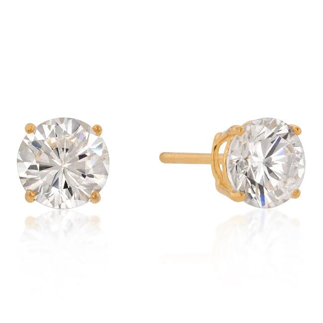 7mm New Sterling Round Cut Cubic Zirconia Studs Gold Earrings Das Juwel