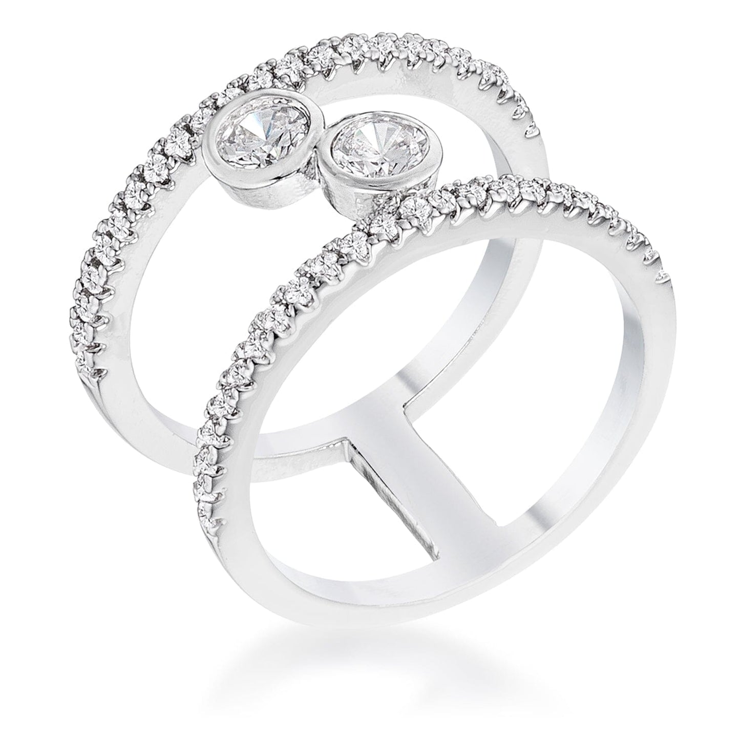 .86Ct Rhodium Plated Floating Bubbles Cubic Zirconia Ring Rings Das Juwel