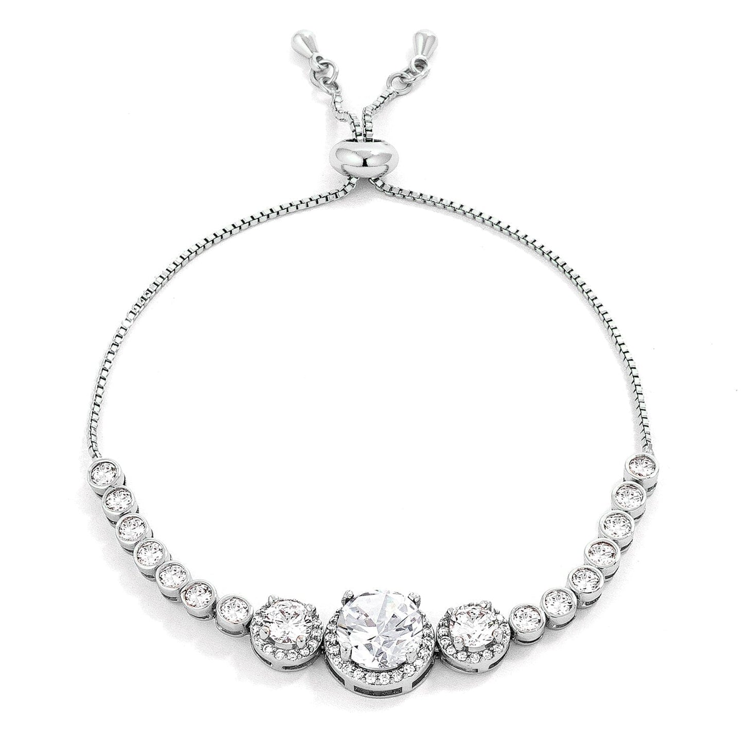 Adjustable Rhodium Plated Graduated Clear Cubic Zirconia Bolo Style Tennis Bracelet Bracelets Das Juwel