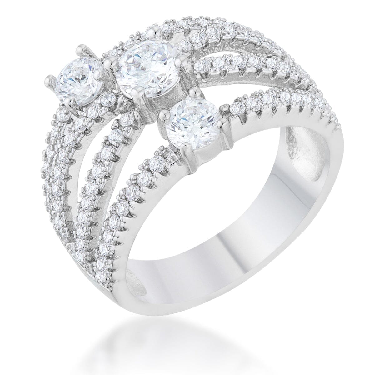 Beatrice 1.8ct Cubic Zirconia Rhodium Statement Ring Rings Das Juwel