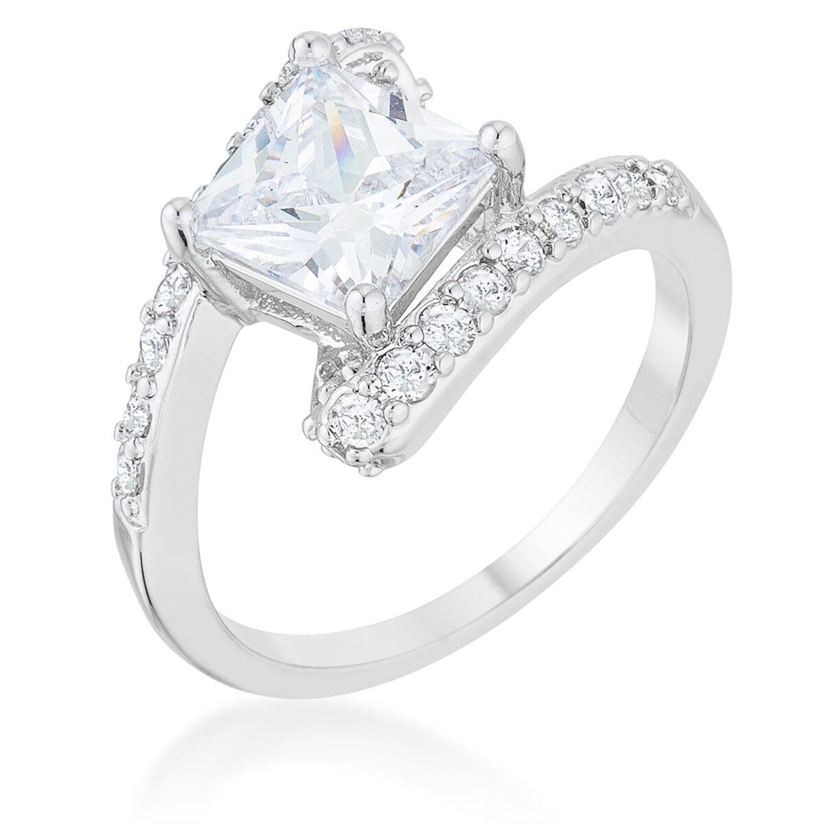 Caroline 2.3ct Cubic Zirconia Rhodium Statement Ring Rings Das Juwel