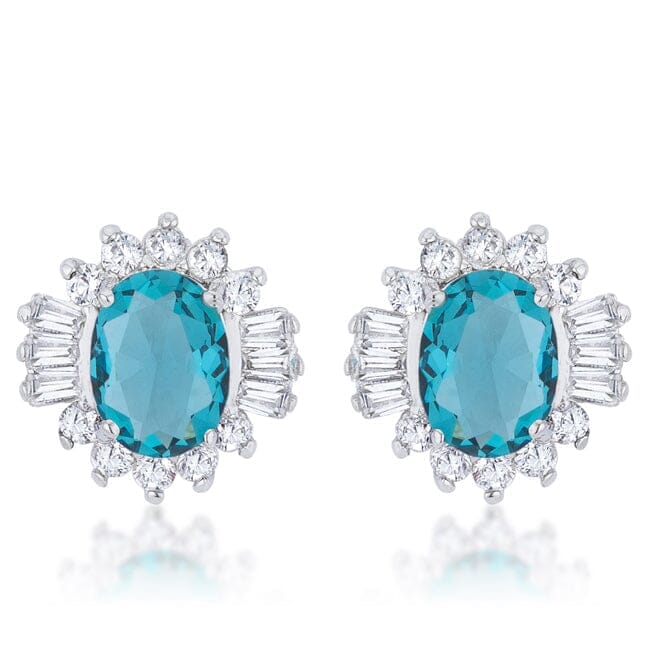 Chrisalee 3.3ct Aqua Cubic Zirconia Rhodium Classic Stud Earrings Earrings Das Juwel