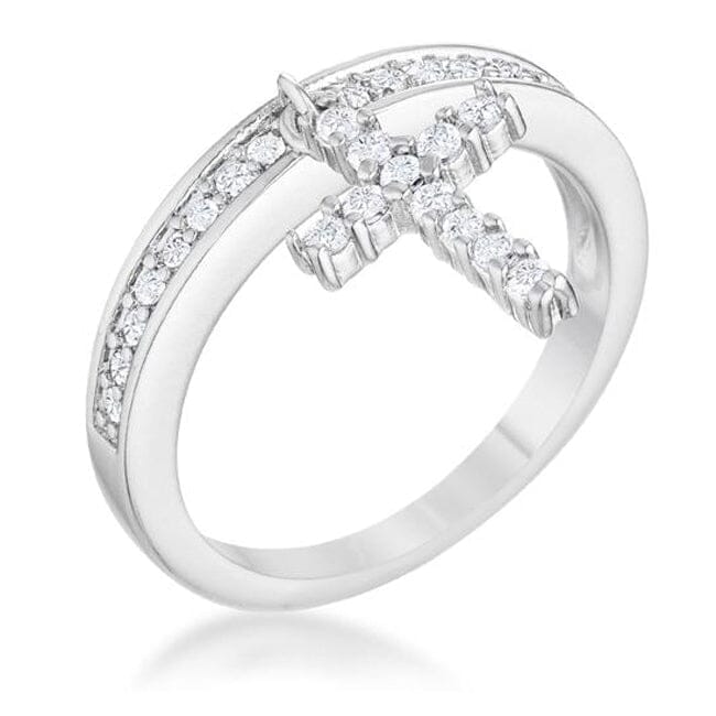Christine 0.2ct Cubic Zirconia Rhodium Cross Charm Ring Rings Das Juwel