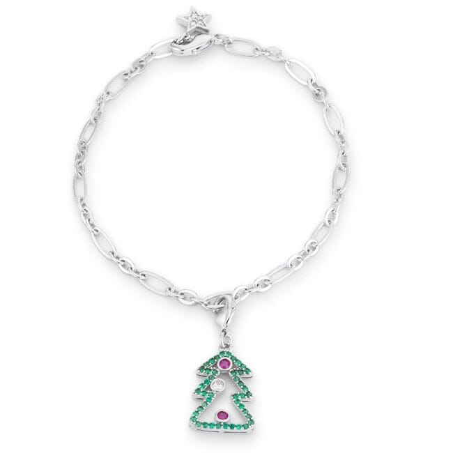 Christmas Tree 0.35ct Cubic Zirconia Rhodium Holiday Charm Bracelet