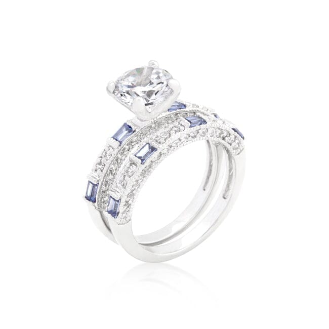 Clear and Tanzanite Cubic Zirconia Ring Set Rings Das Juwel