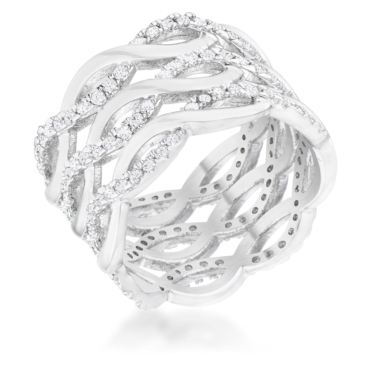 Contemporary 0.88ct Cubic Zirconia Rhodium Twist Wide Cocktail Ring