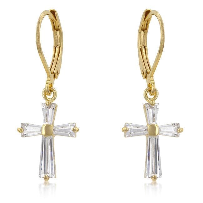 Cubic Zirconia Goldtone Finish Cross Earrings Earrings Das Juwel