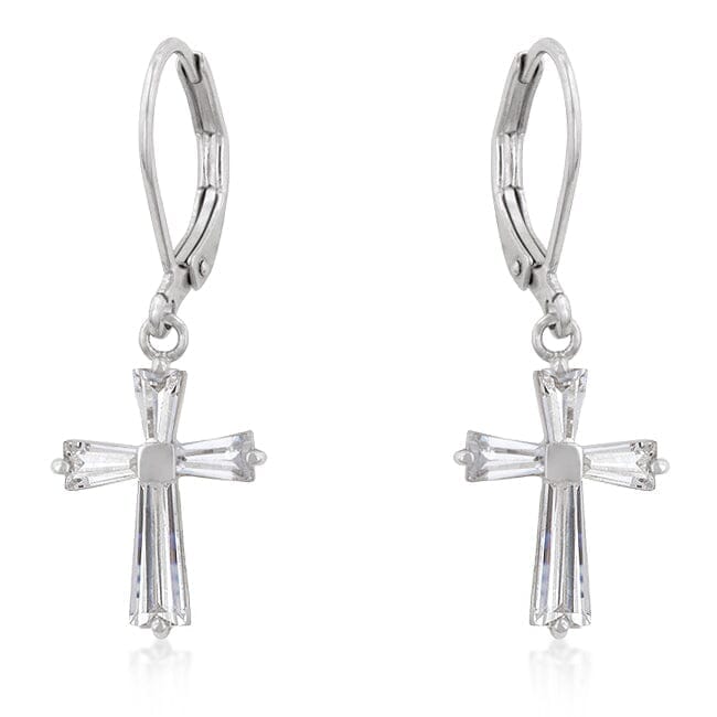 Cubic Zirconia Rhodium Plated Finish Cross Earrings Earrings Das Juwel