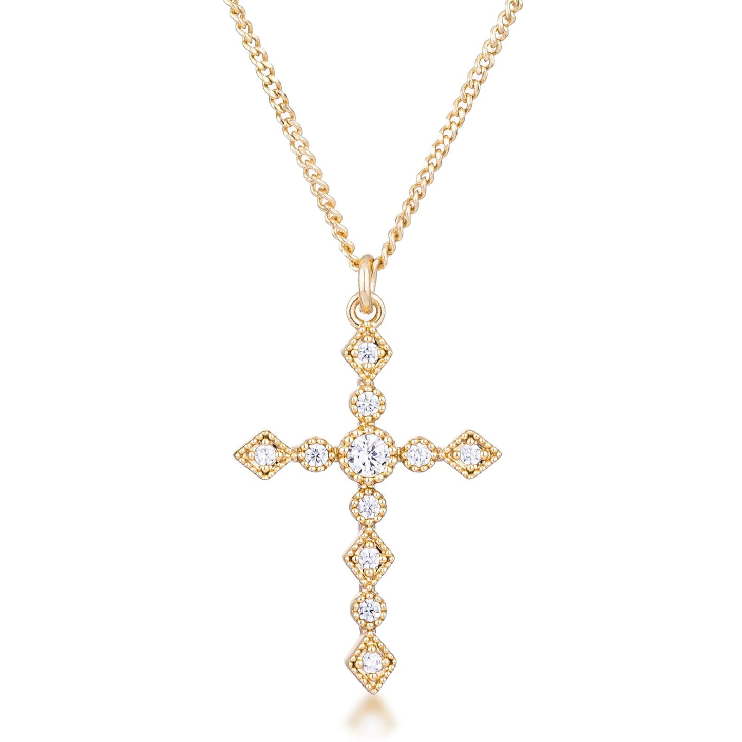 Dainty Art Deco Gold Plated Clear Cubic Zirconia Cross Pendant Pendants Das Juwel