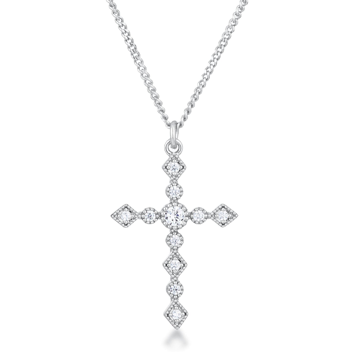 Dainty Art Deco Rhodium Plated Clear Cubic Zirconia Cross Pendant Pendants Das Juwel