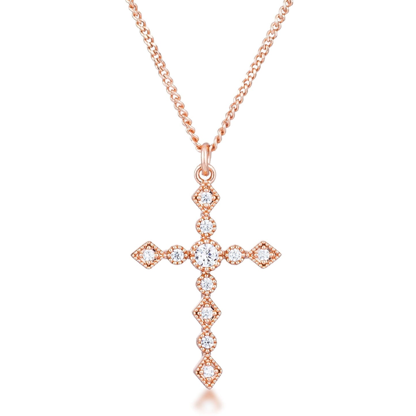 Dainty Art Deco Rose Gold Plated Clear Cubic Zirconia Cross Pendant Pendants Das Juwel