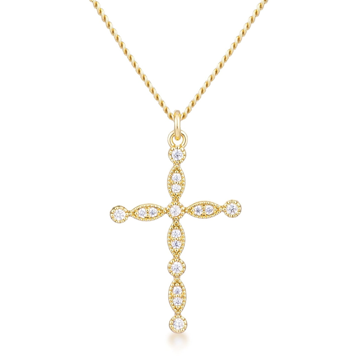 Delicate Vintage Gold Plated Clear Cubic Zirconia Cross Pendant