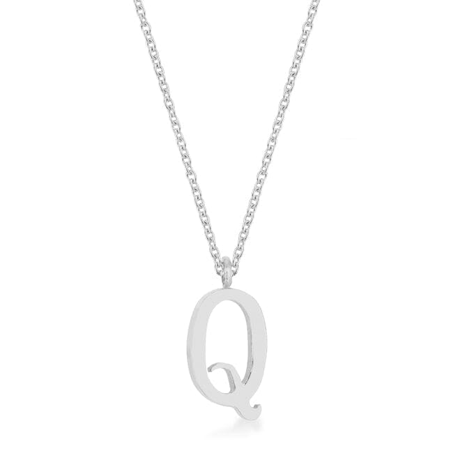 Elaina Rhodium Stainless Steel Q Initial Necklace Pendants Das Juwel