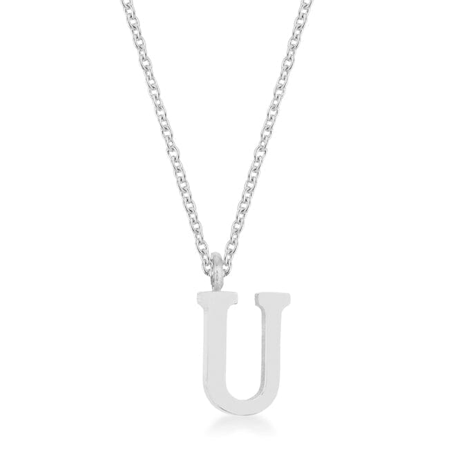 Elaina Rhodium Stainless Steel U Initial Necklace Pendants Das Juwel