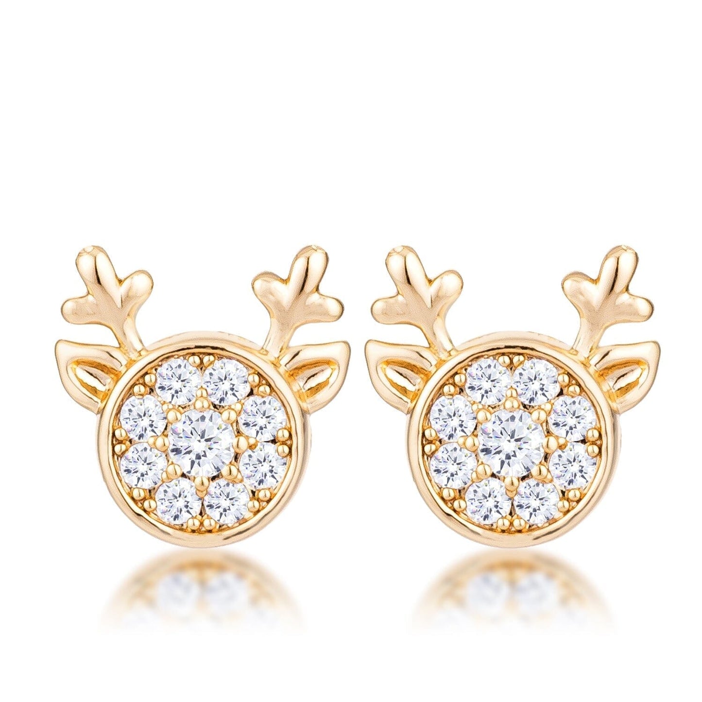 Gold Plated Clear Cubic Zirconia Reindeer Earrings Earrings Das Juwel