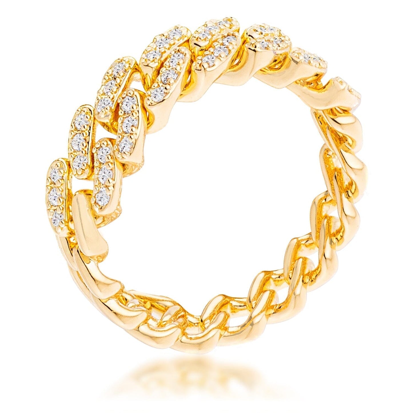 Gold Plated Clear Cubic Zirconia Round Cut Flexible Chain Ring